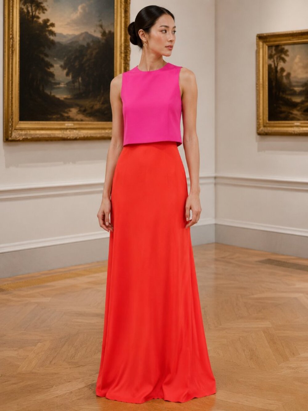 Jill Stuart Colorblock Two-Tone Pink Red Maxi Dress Gown Size 0
